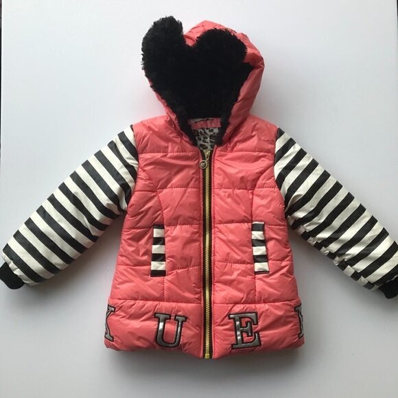 Weilong Girls Pink Stripes, cute hooded, fluffy lined, Jacket - says L looks M - Picture 4 of 16